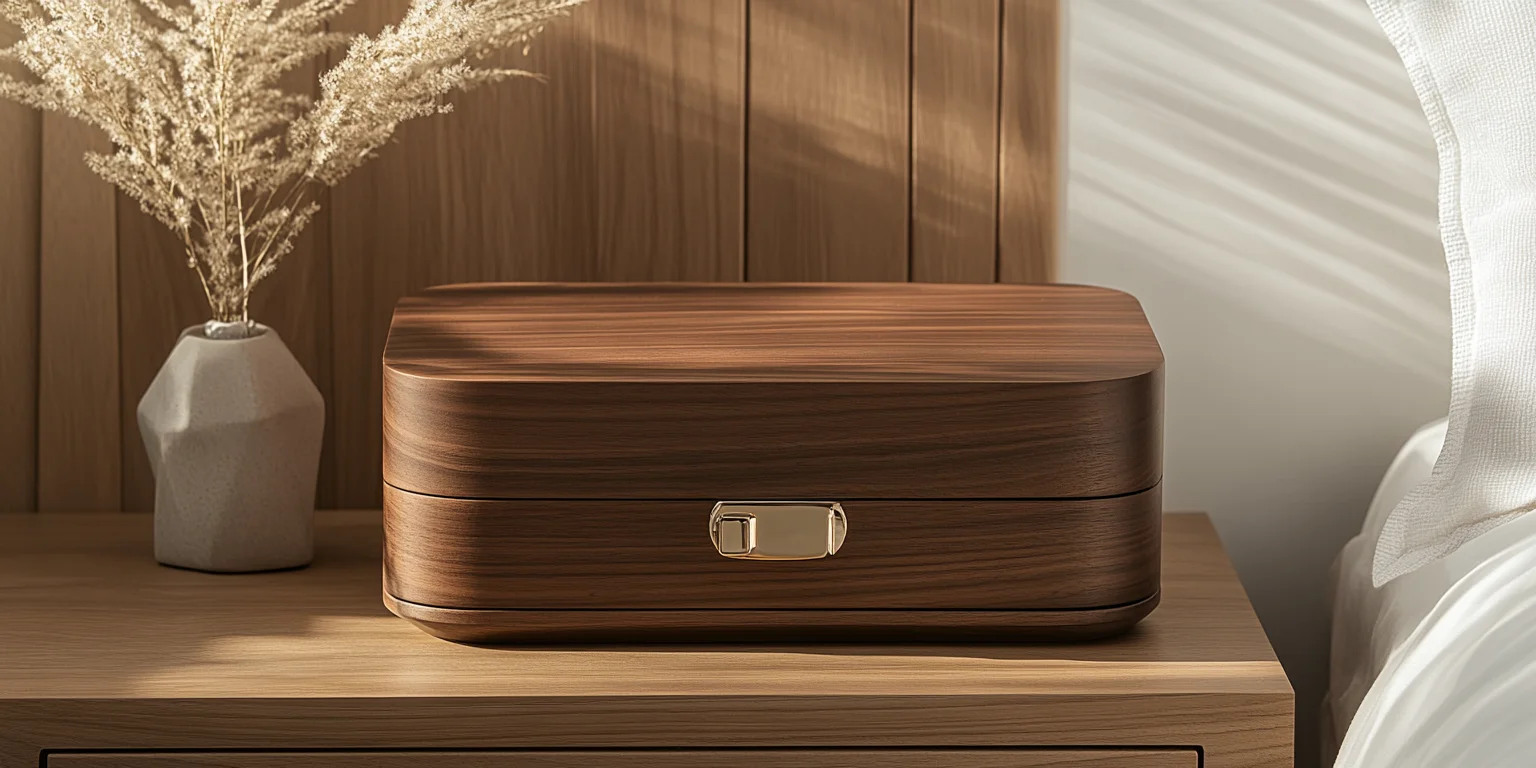 Smooth wood jewelry box with snap on jewelry box closure